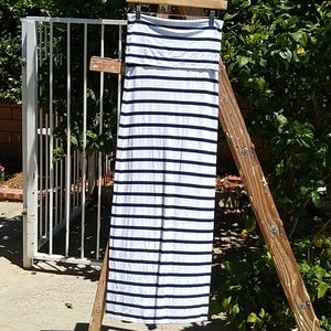 Straight Stretchy Tube Dress White w/Blue Stripes